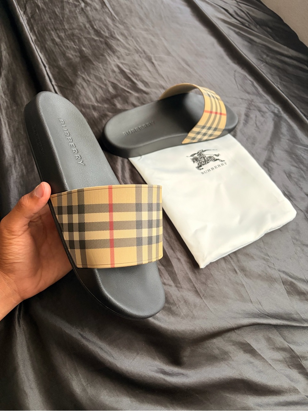 Burberry Men's Classic Check Slide Sandals Beige and Black